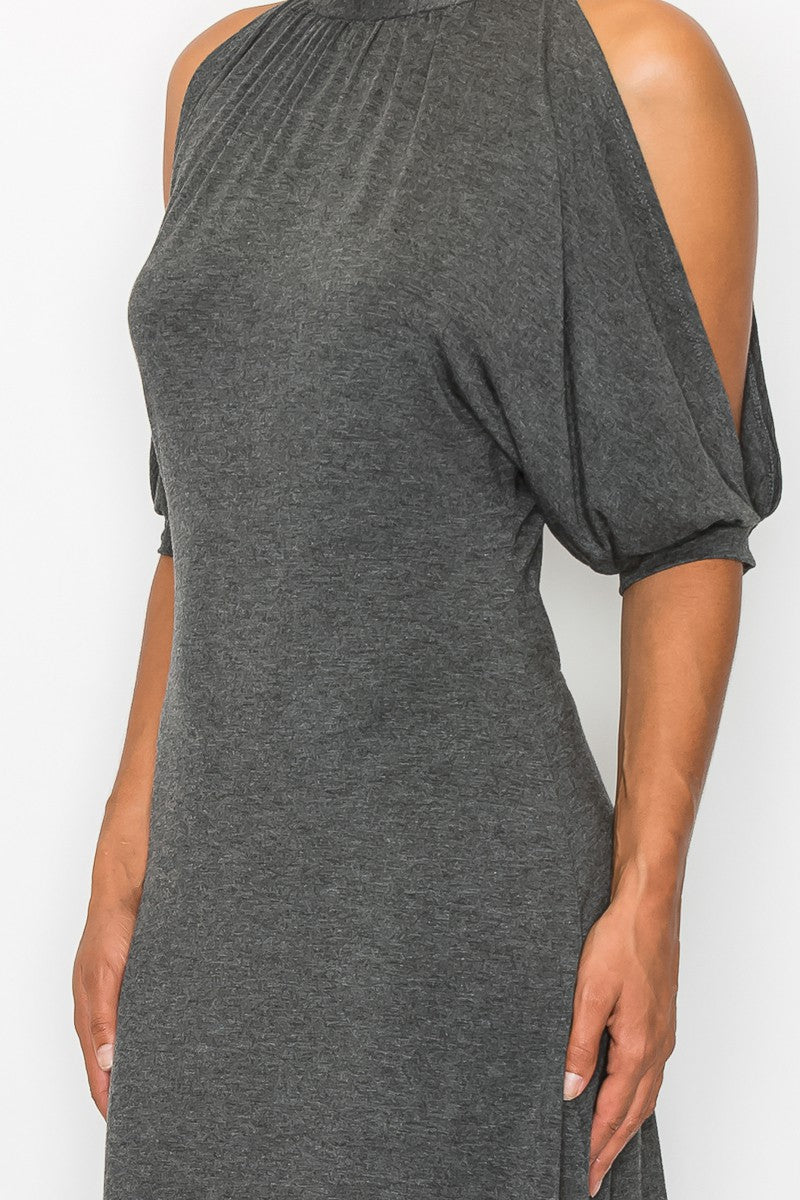Open Shoulder Sexy Back Dress - Grey