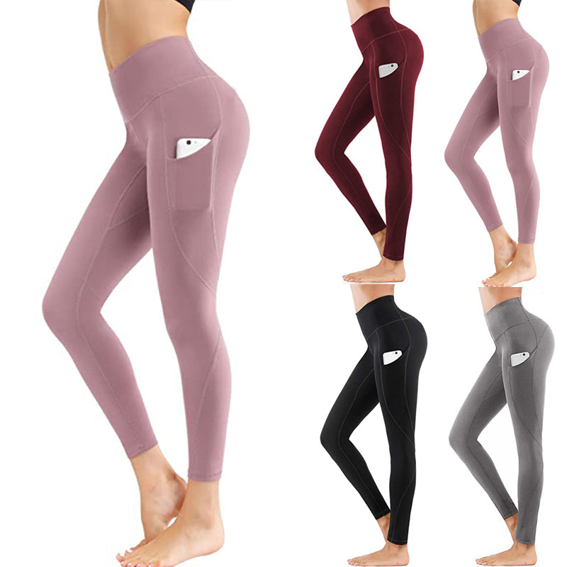 High Waist Yoga Pants With Pockets Seamless Tummy Control Leggings Workout 4 Way Stretch Yoga Leggings