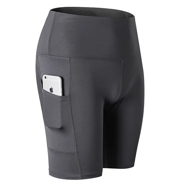 2020 Women Compression Quick Dry Sports Yoga Shorts With Pockets High Waist Elastic Leggings Running Jogging Gym Fitness Tights