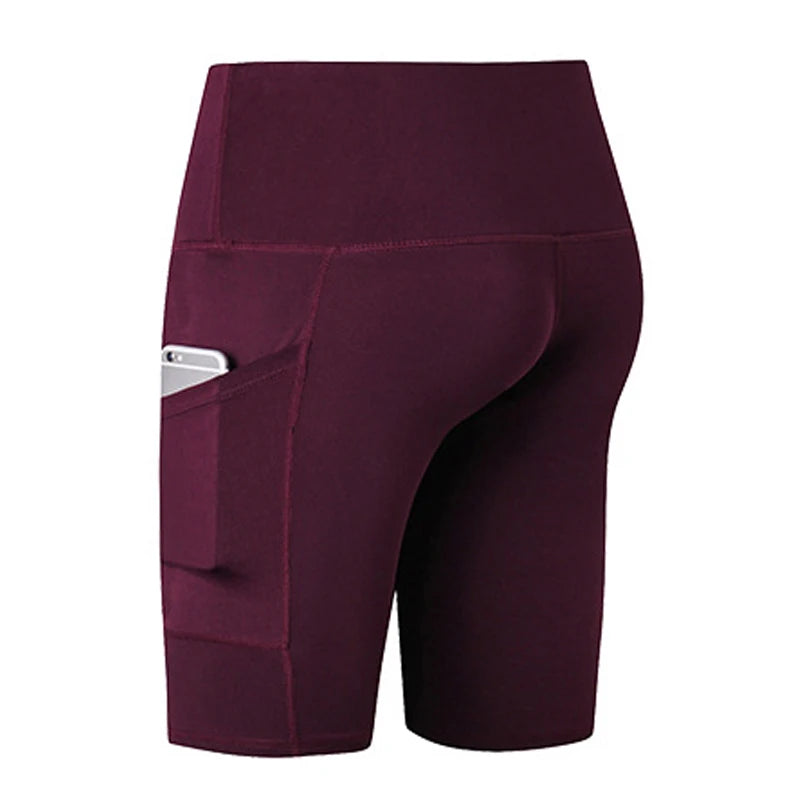 2020 Women Compression Quick Dry Sports Yoga Shorts With Pockets High Waist Elastic Leggings Running Jogging Gym Fitness Tights