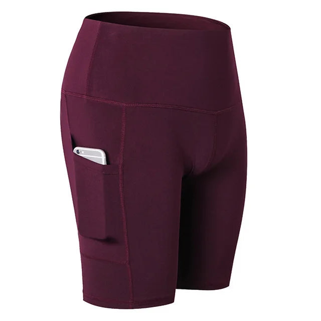 2020 Women Compression Quick Dry Sports Yoga Shorts With Pockets High Waist Elastic Leggings Running Jogging Gym Fitness Tights