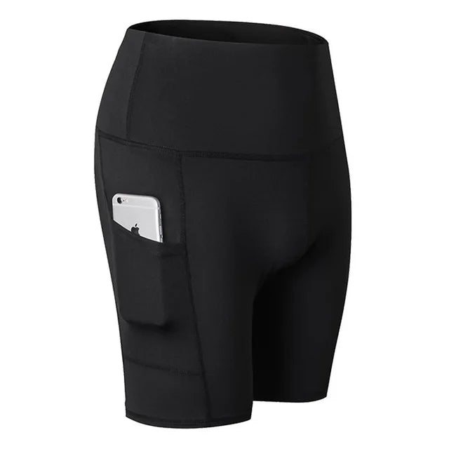 2020 Women Compression Quick Dry Sports Yoga Shorts With Pockets High Waist Elastic Leggings Running Jogging Gym Fitness Tights